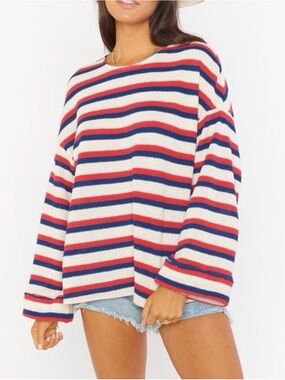 Show Me Your MuMu Red Navy and Cream Striped Crewneck Sweater